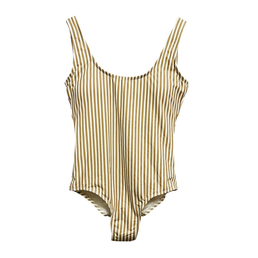 Petit Lem Swimsuit Women M Sand‎ White Striped One Piece UPF 50 Recycled Beach